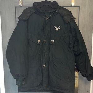Men's Vintage 90’s Down Coat by Triple Fat Goose Green Removable Hood Sz Medium